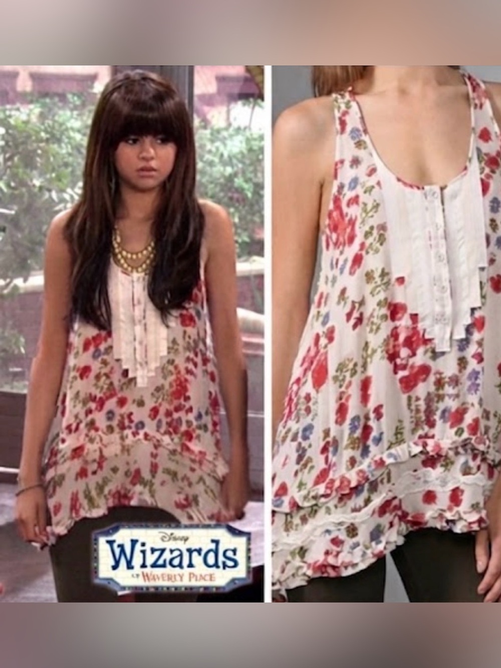 Free People Floral Tuxedo Ruffle Cami Tank Top Medium M ASO Alex Russo Wizards